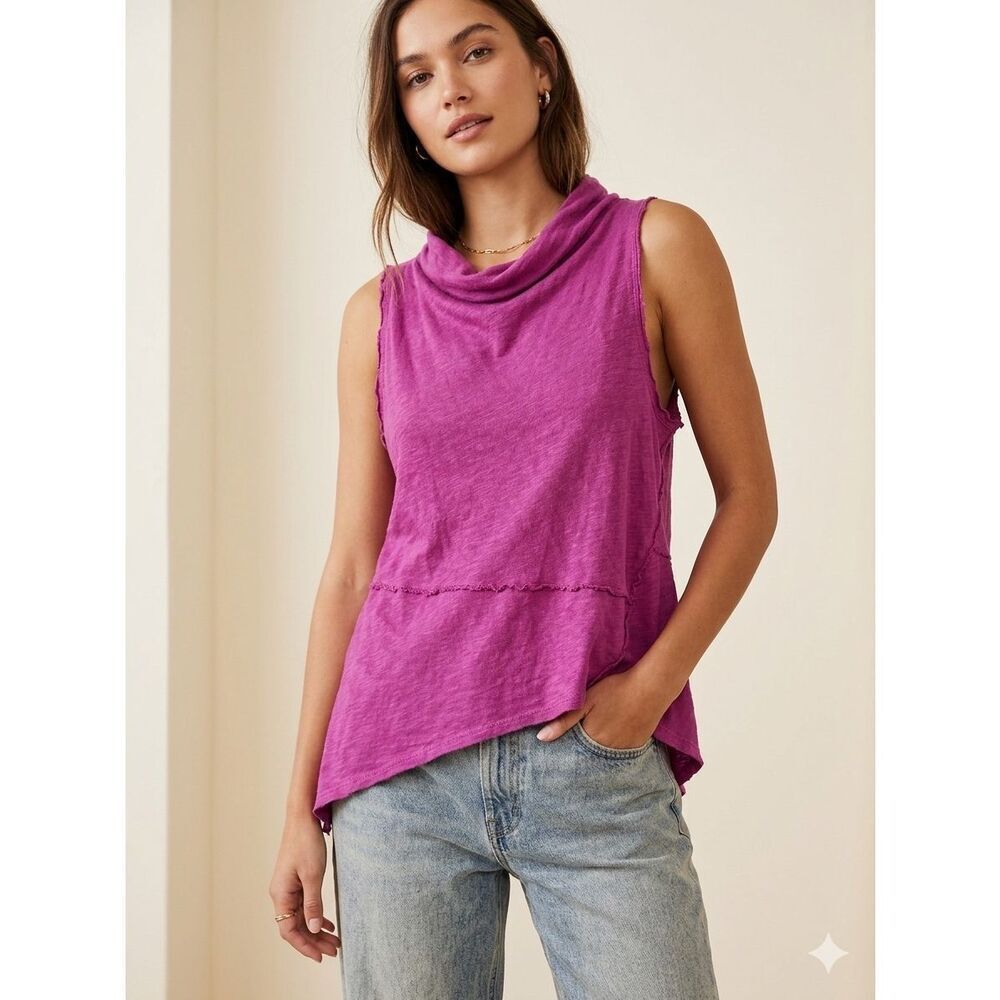 Free People We The Free Magenta Pink Linen Blend Asymmetrical Drape Tank Top XS
